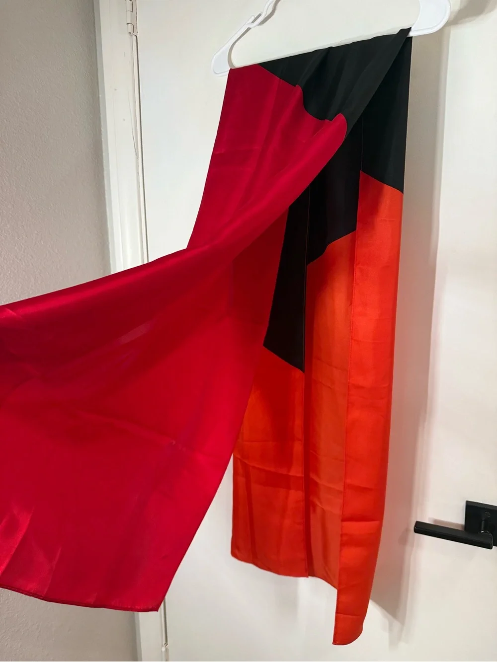 Ann Taylor Red Colorblock Long Scarf with Black and Orange Accents